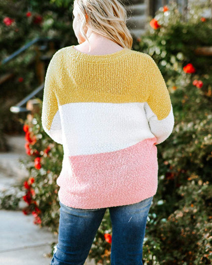 Gelber Colorblock-Bubble-Sleeve-Pullover in Übergröße - Aurora Fashion Schweiz