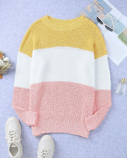 Gelber Colorblock-Bubble-Sleeve-Pullover in Übergröße - Aurora Fashion Schweiz