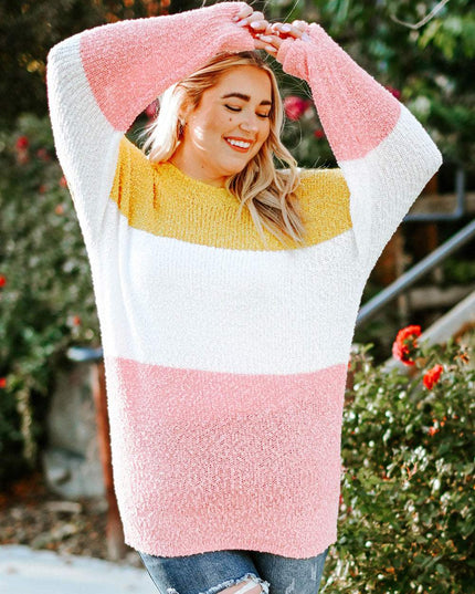 Gelber Colorblock-Bubble-Sleeve-Pullover in Übergröße - Aurora Fashion Schweiz
