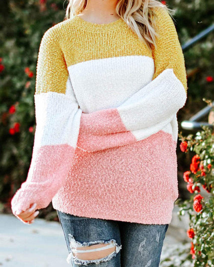 Gelber Colorblock-Bubble-Sleeve-Pullover in Übergröße - Aurora Fashion Schweiz